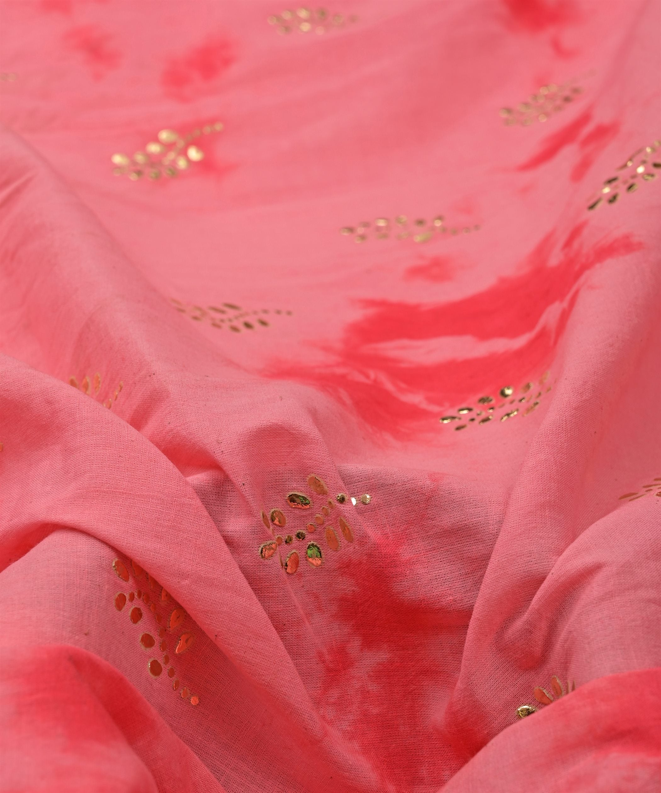 Hot pink Shibori print on Mal cotton Fabric with Motif Mukaish work