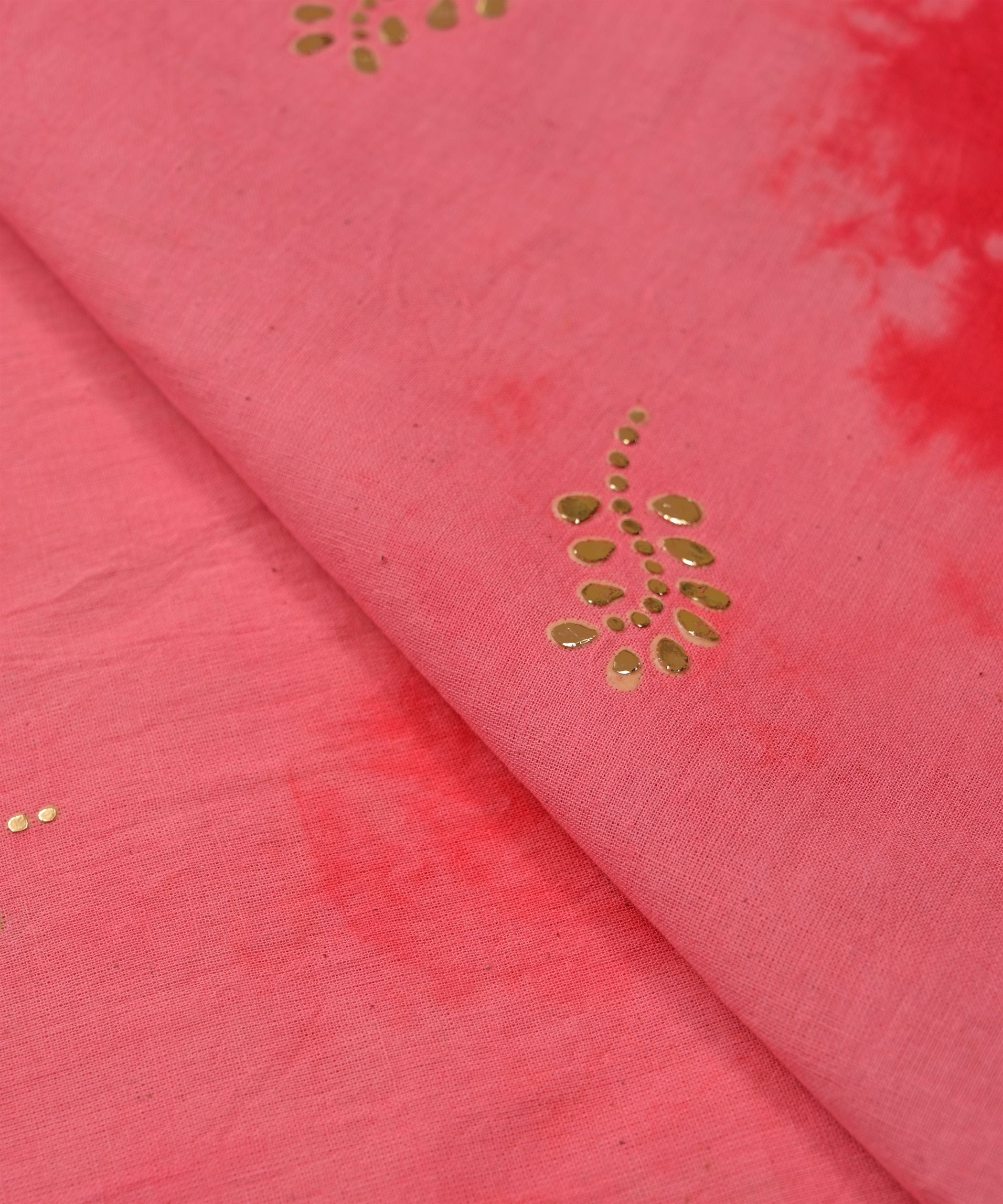 Hot pink Shibori print on Mal cotton Fabric with Motif Mukaish work