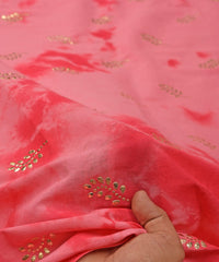 Hot pink Shibori print on Mal cotton Fabric with Motif Mukaish work