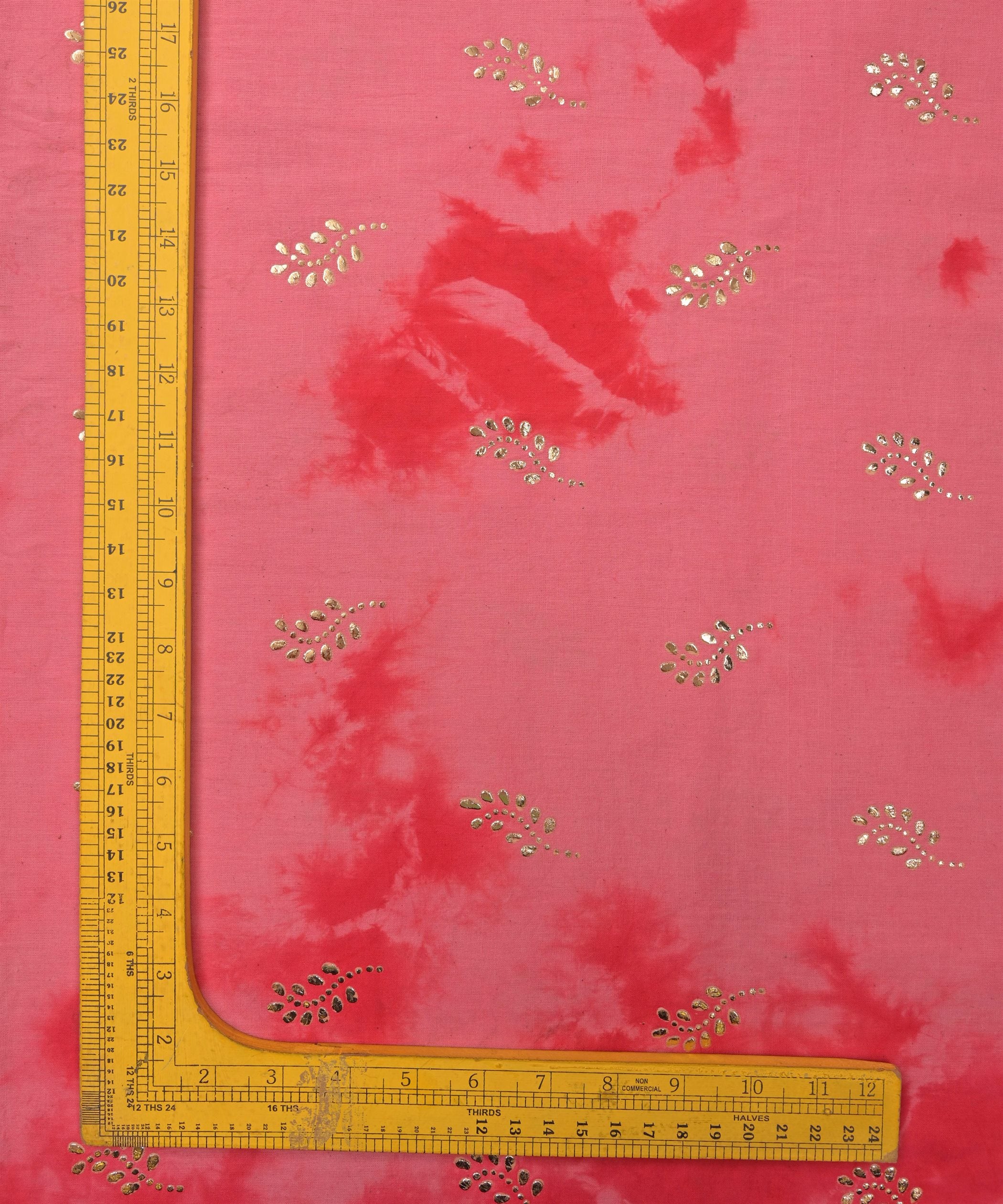Hot pink Shibori print on Mal cotton Fabric with Motif Mukaish work