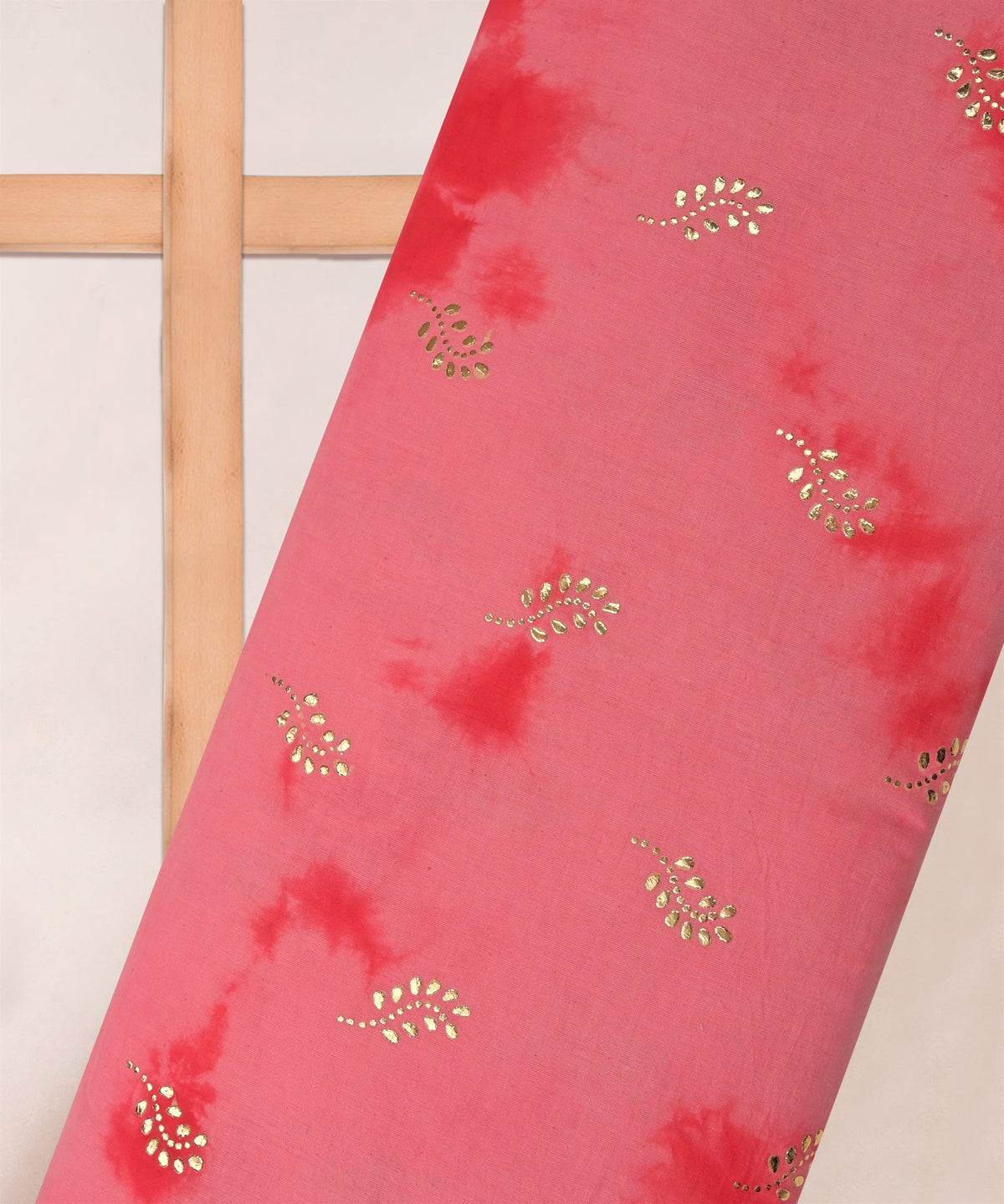 Hot pink Shibori print on Mal cotton Fabric with Motif Mukaish work