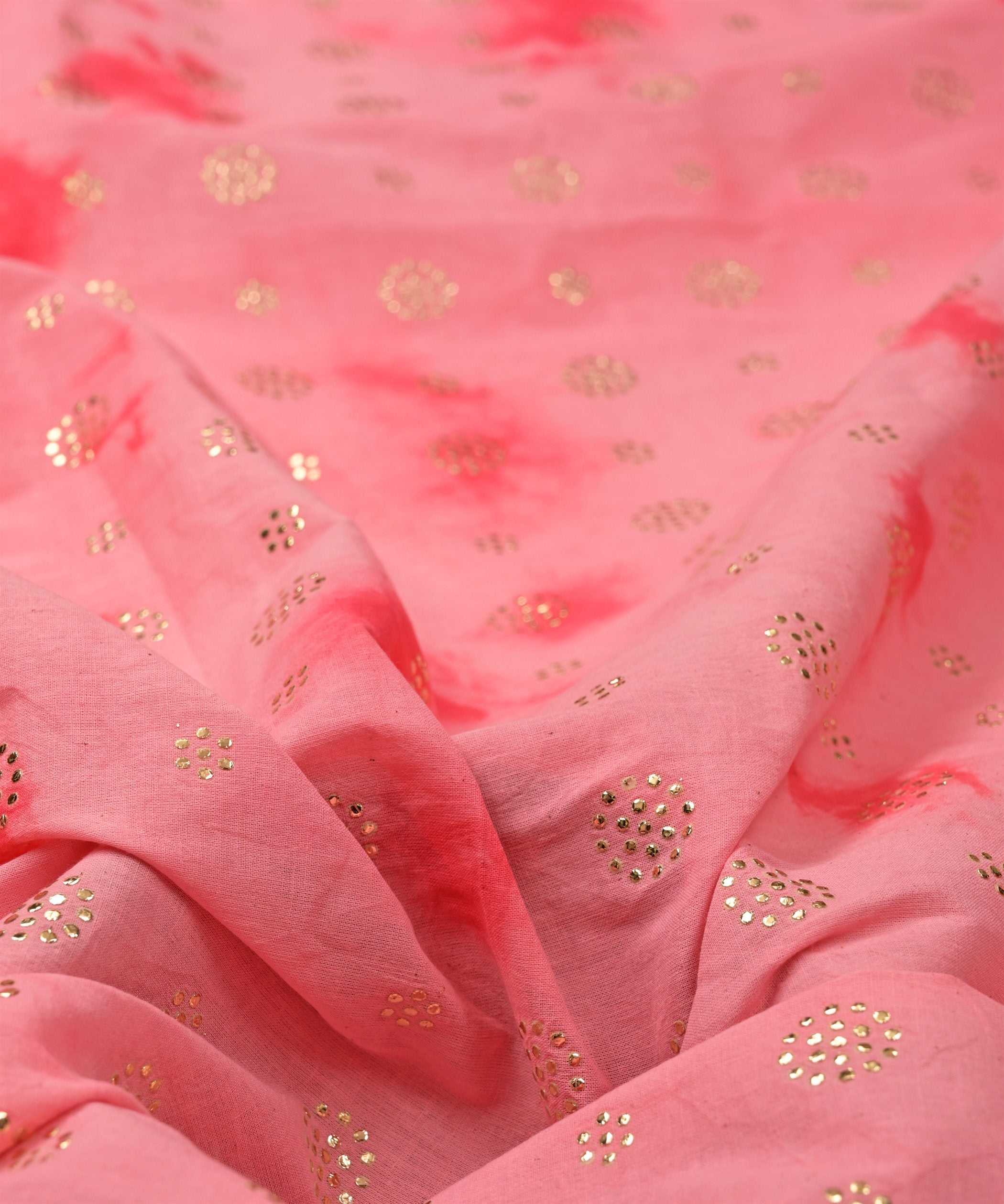 Hot pink Shibori print on Mal cotton Fabric with Mukaish work