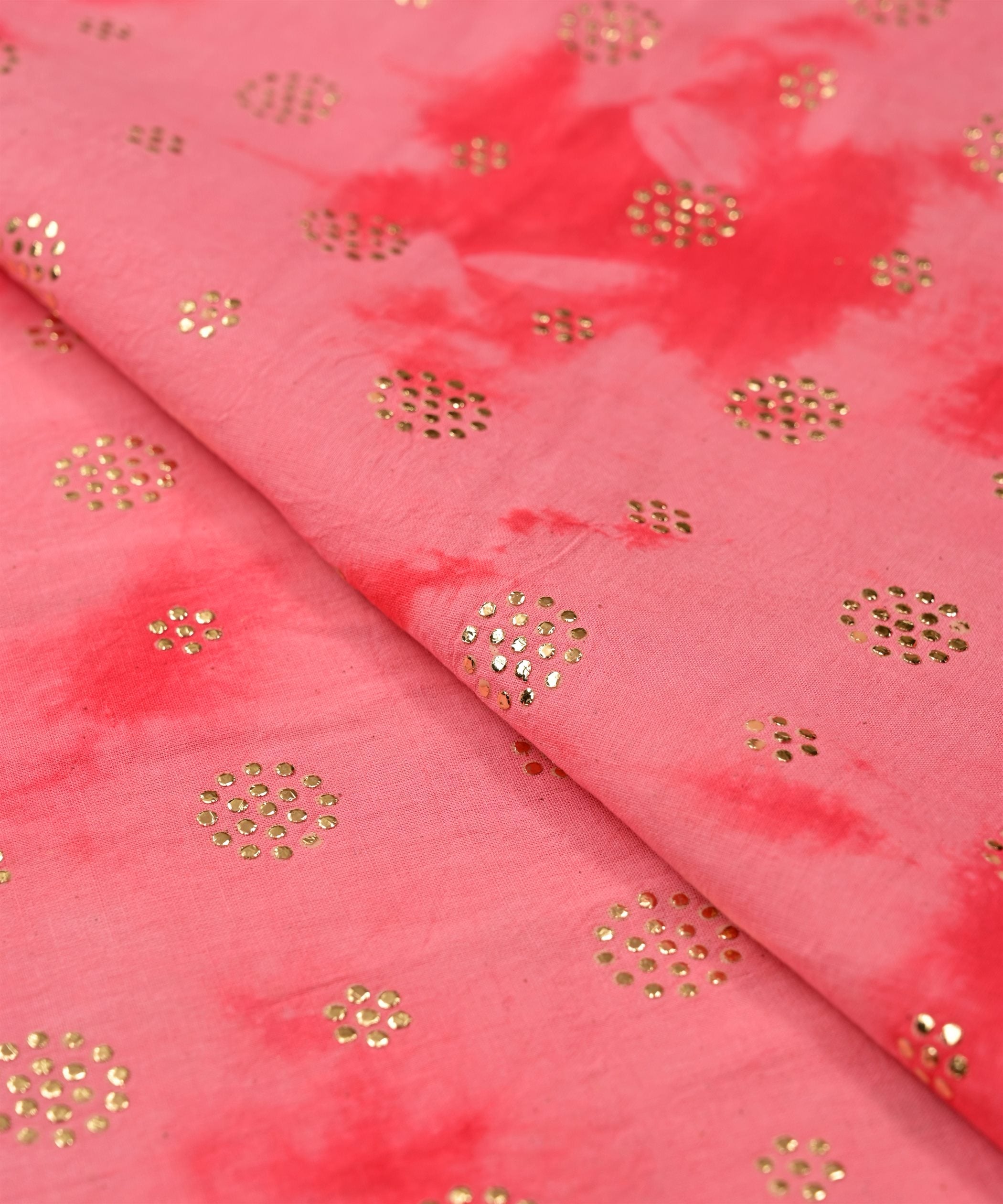 Hot pink Shibori print on Mal cotton Fabric with Mukaish work