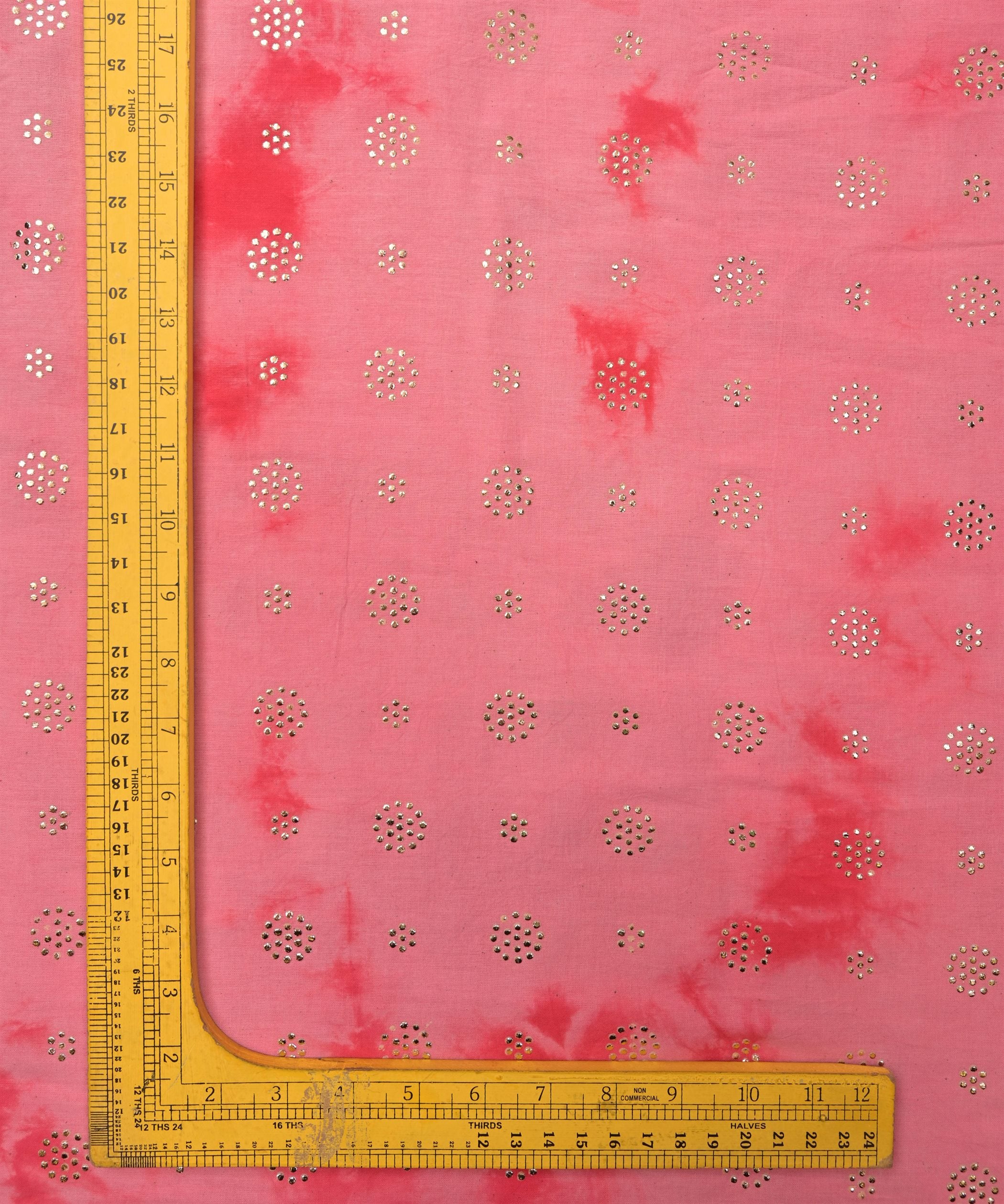 Hot pink Shibori print on Mal cotton Fabric with Mukaish work