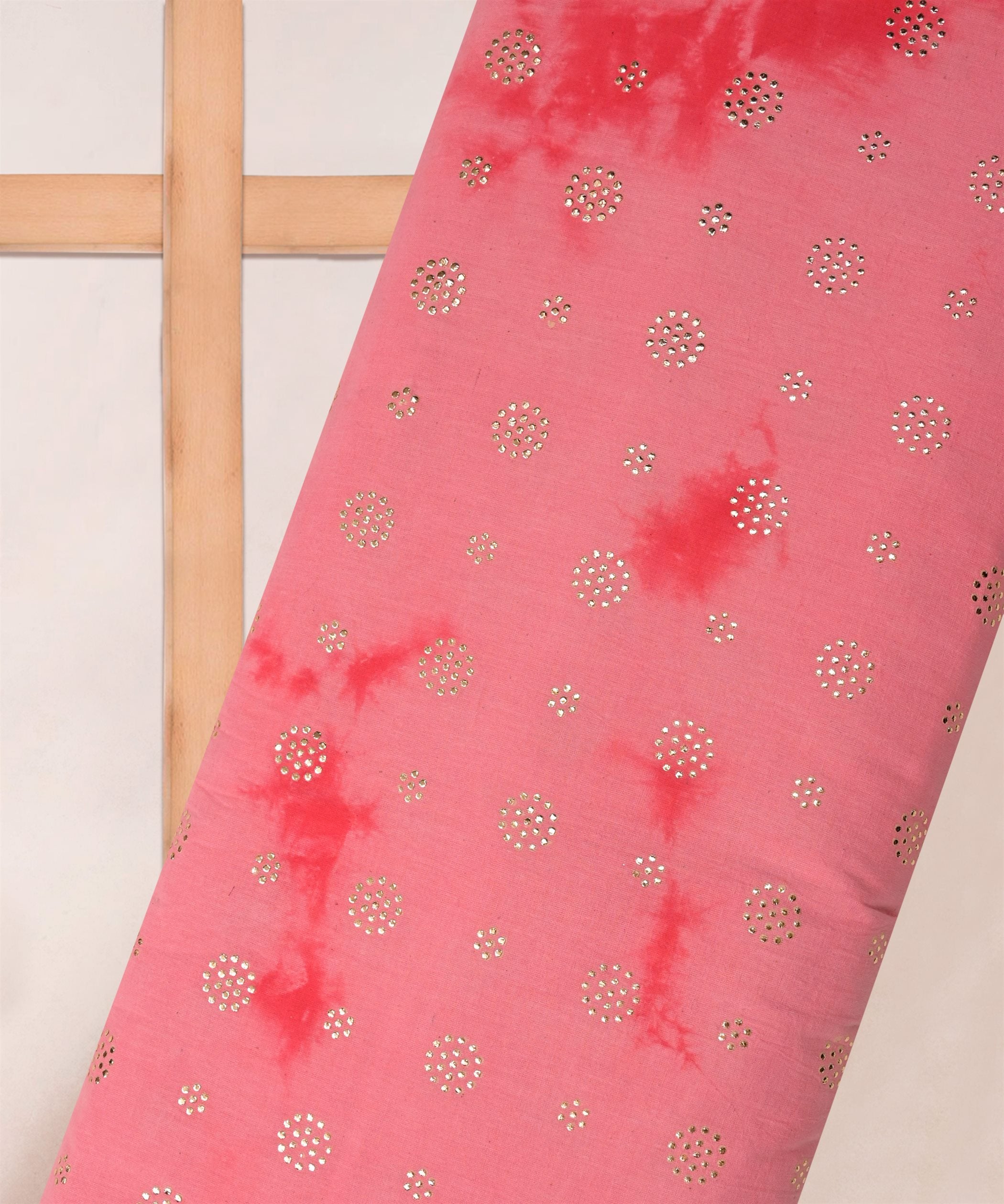 Hot pink Shibori print on Mal cotton Fabric with Mukaish work