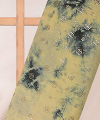 Yellow with Navy blue Shibori print on Mal cotton Fabric with Zigzag Mukaish work