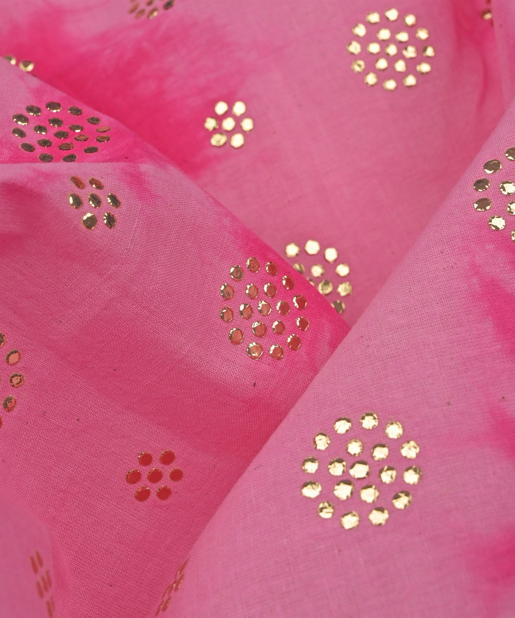 Pink Shibori print on Mal cotton Fabric with Mukaish work