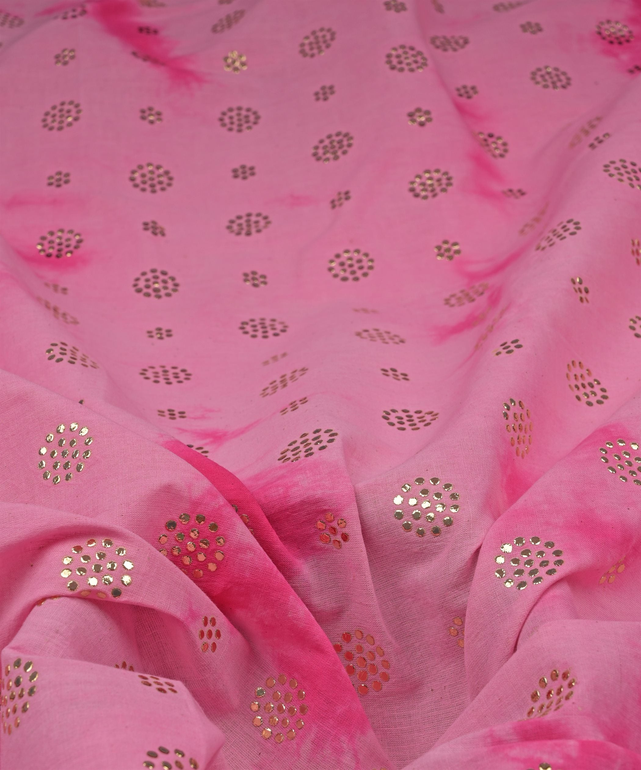 Pink Shibori print on Mal cotton Fabric with Mukaish work