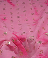Pink Shibori print on Mal cotton Fabric with Mukaish work