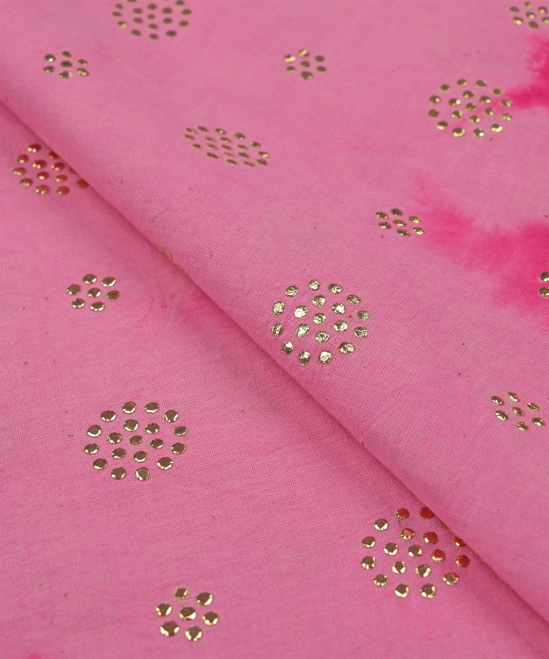 Pink Shibori print on Mal cotton Fabric with Mukaish work