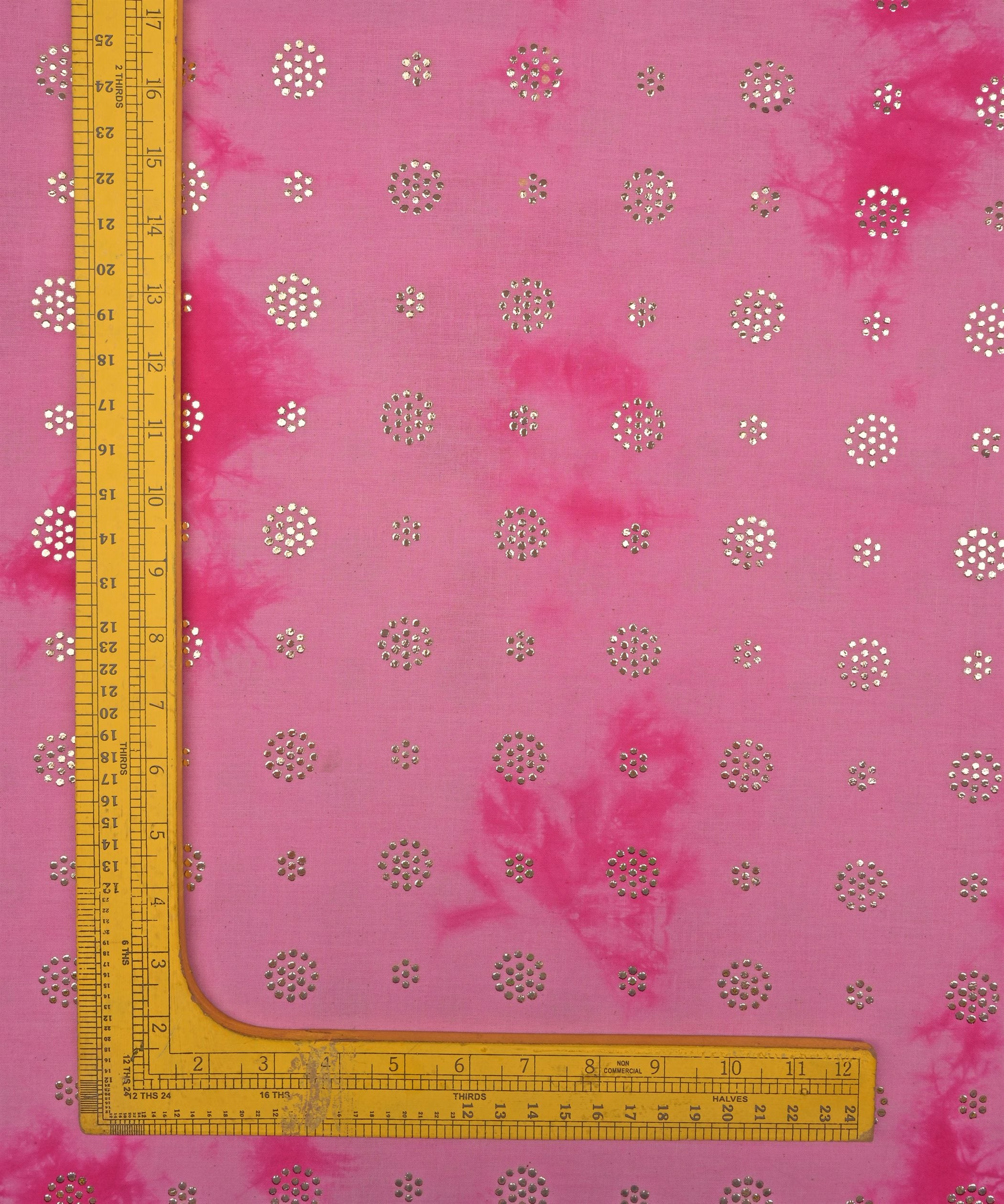 Pink Shibori print on Mal cotton Fabric with Mukaish work