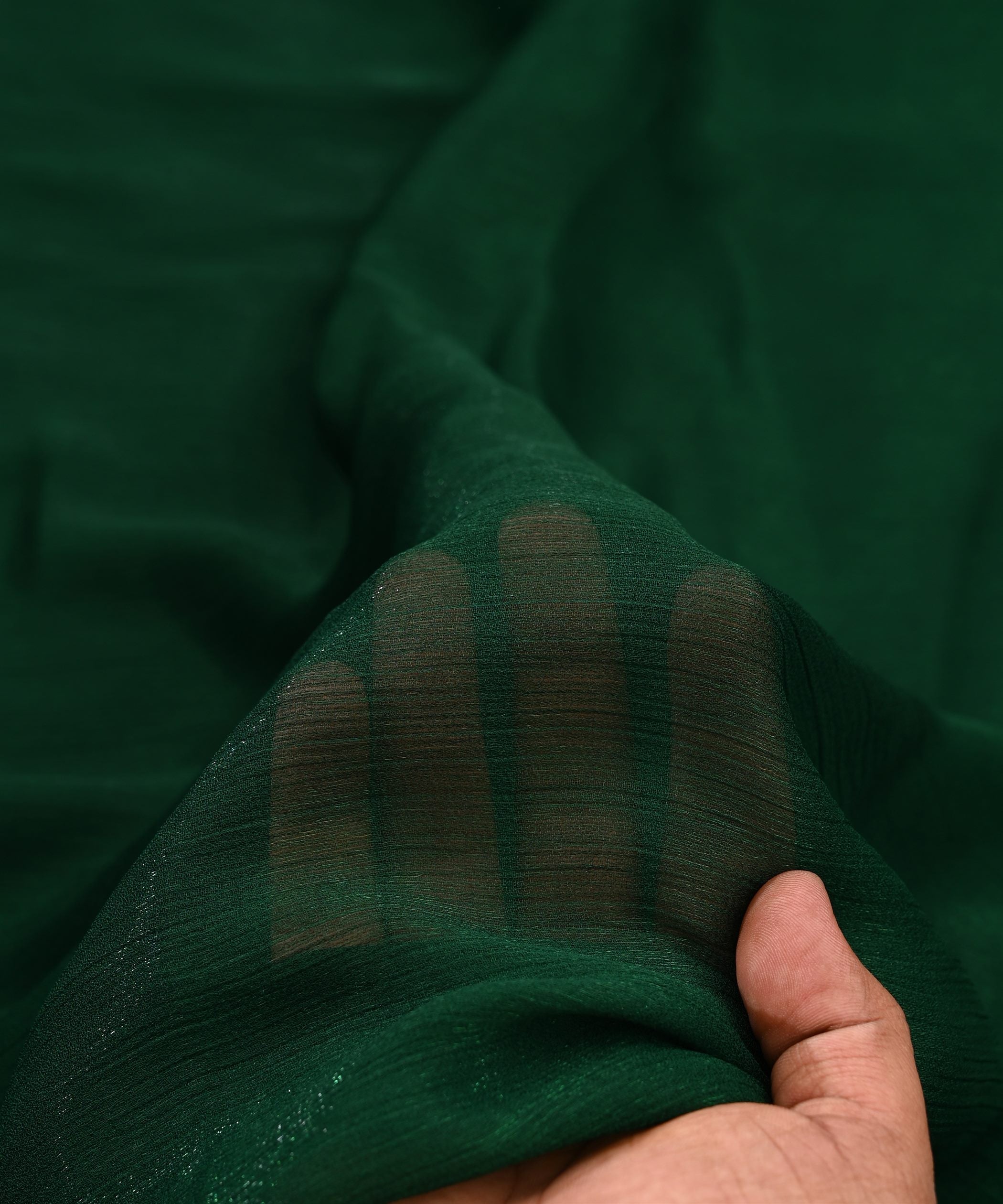 Bottle Green Plain Dyed Simmer Chiffon Fabric