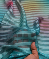 Sky Blue Spray Print Georgette Fabric with Patta