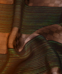 Brown Spray Print Georgette Fabric with Satin Patta and Checks