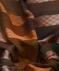 Brown Spray Print Georgette Fabric with Satin Patta and Checks