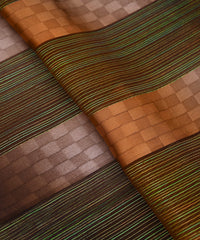 Brown Spray Print Georgette Fabric with Satin Patta and Checks