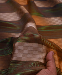 Brown Spray Print Georgette Fabric with Satin Patta and Checks