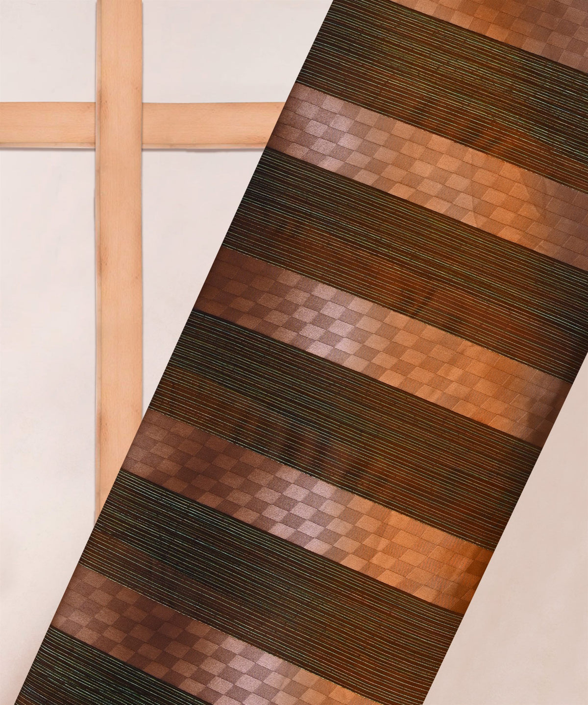 Brown Spray Print Georgette Fabric with Satin Patta and Checks