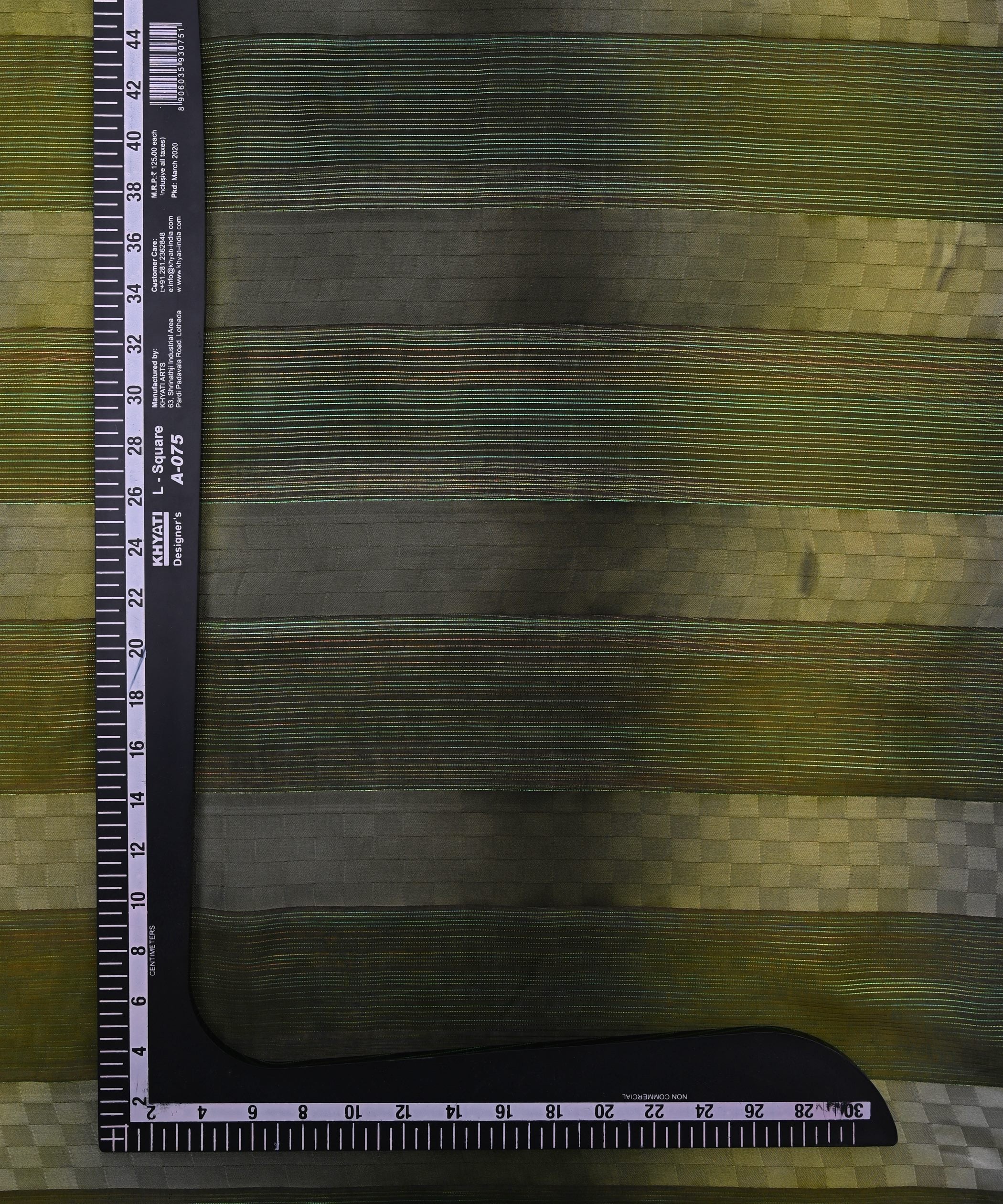 Green Spray Print Georgette Fabric with Satin Patta and Checks