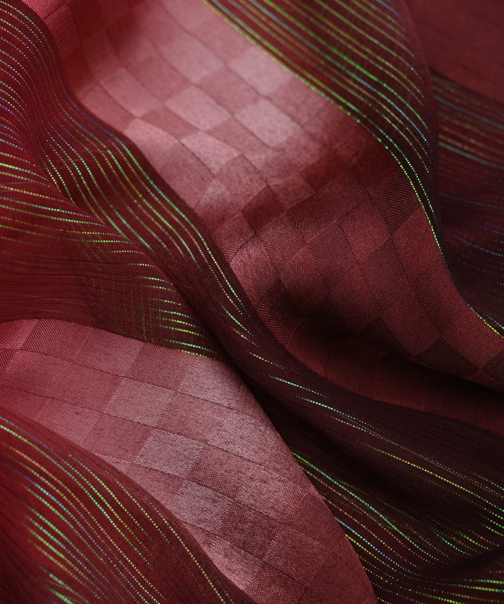 Maroon Spray Print Georgette Fabric with Satin Patta and Checks