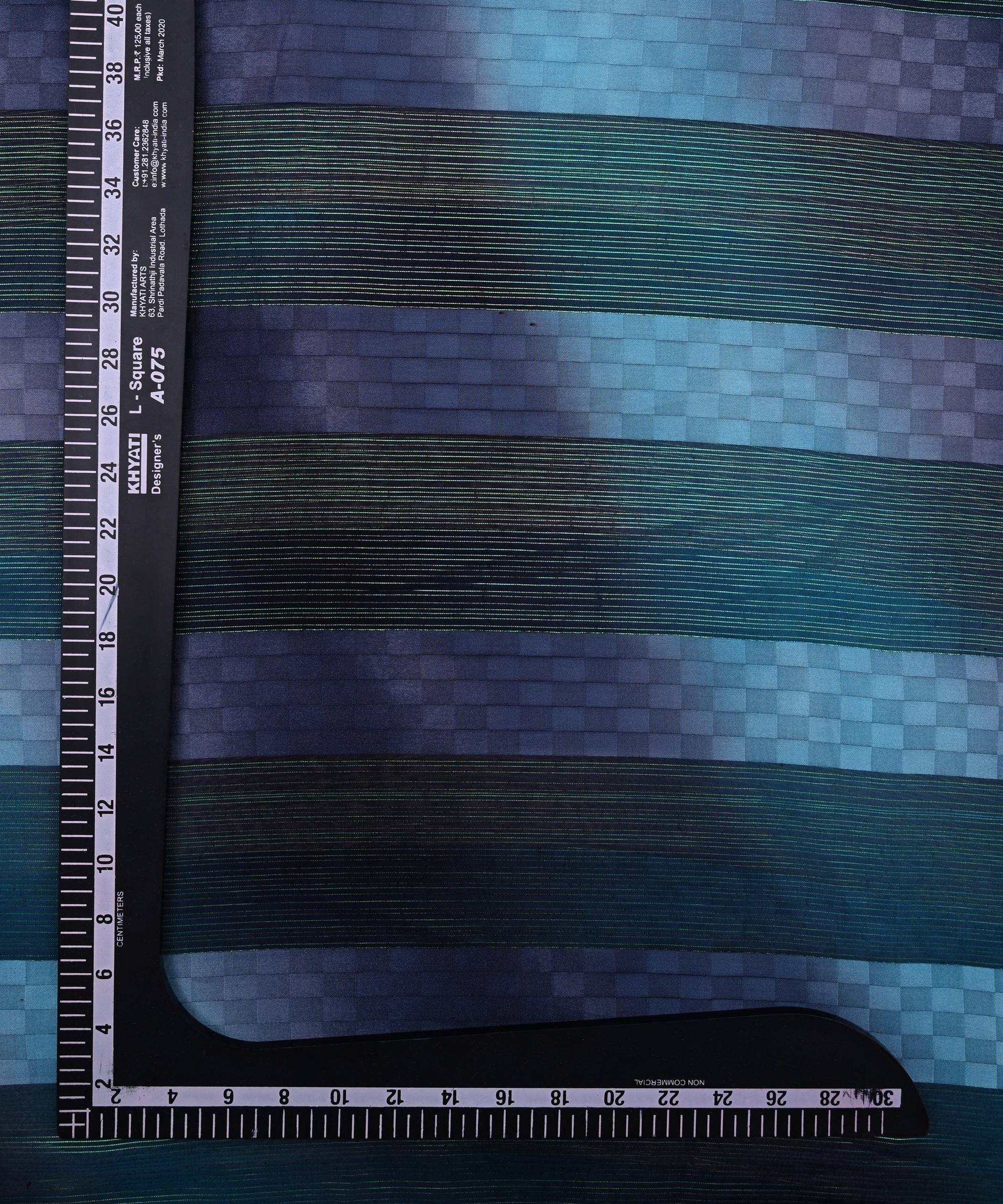 Teal Spray Print Georgette Fabric with Satin Patta and Checks