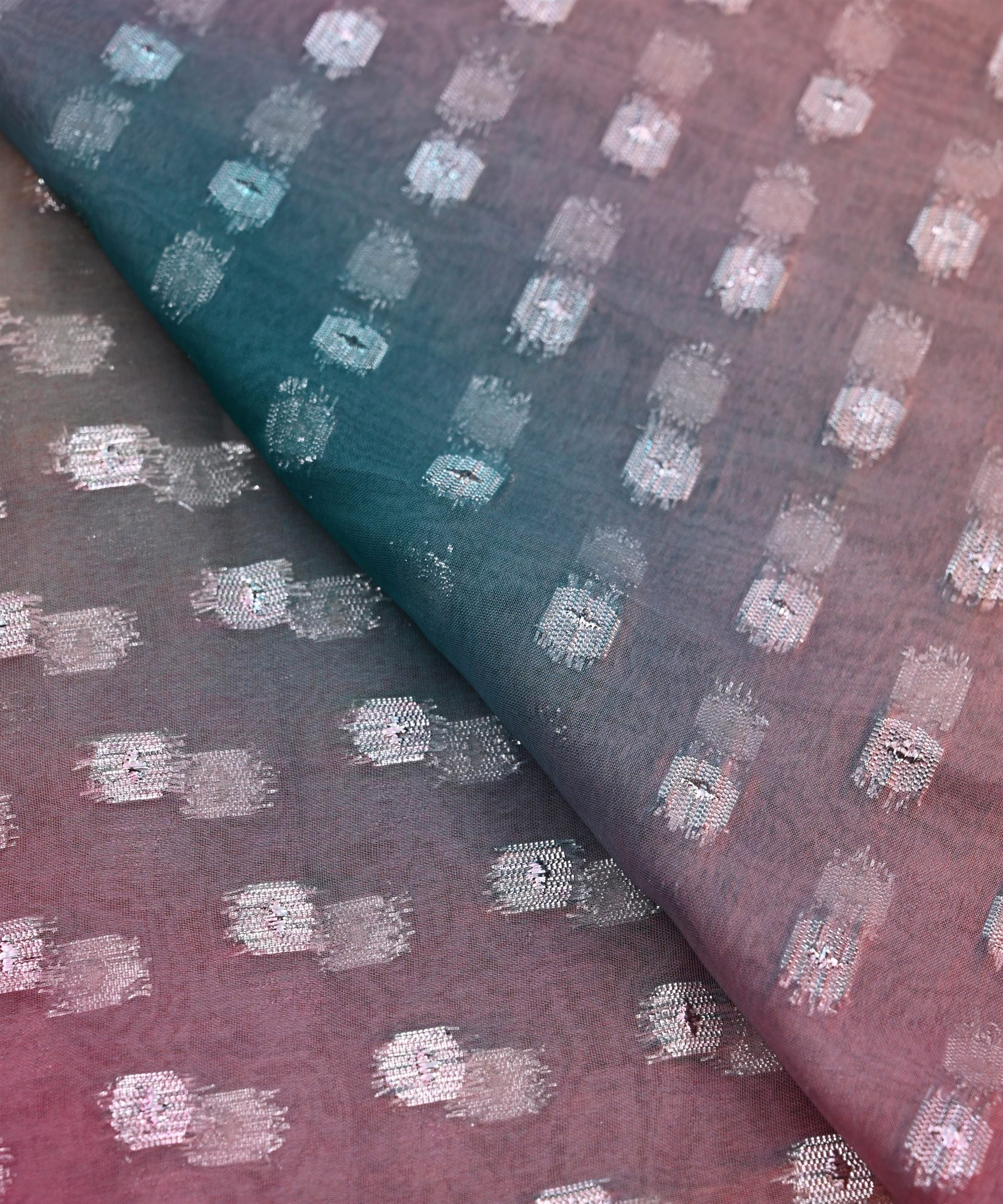 Lavender Spray Print Georgette Fabric with Zari Design