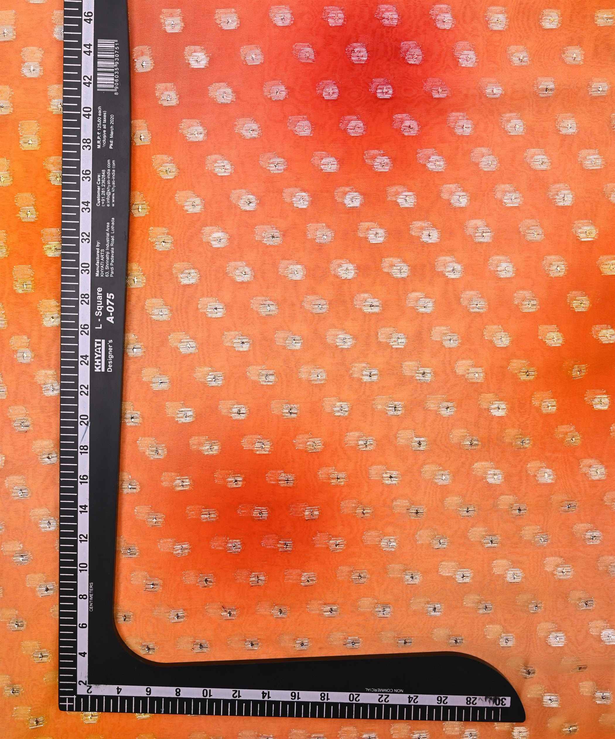 Orange Spray Print Georgette Fabric with Zari Design