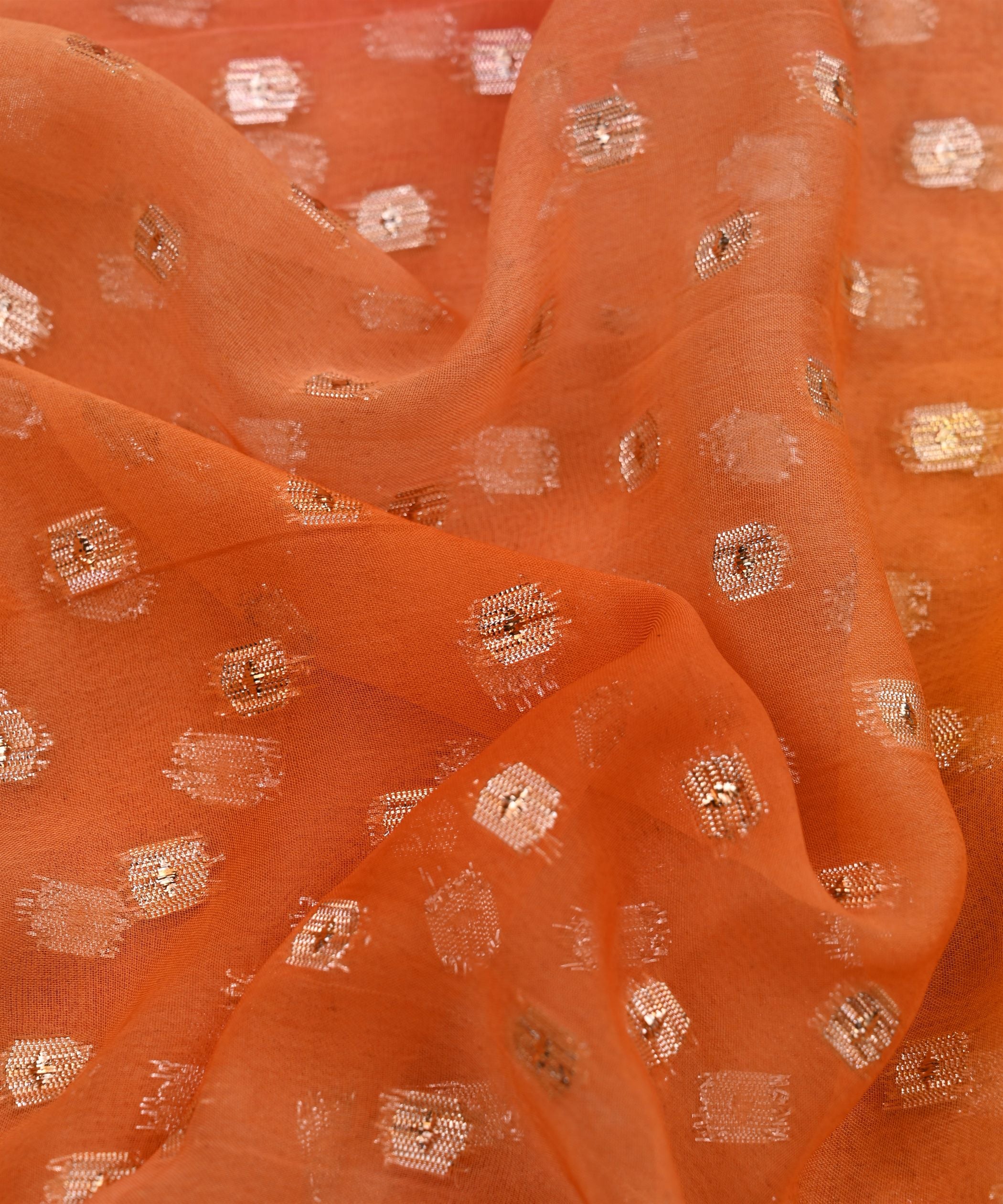 Yellow Spray Print Georgette Fabric with Zari Design