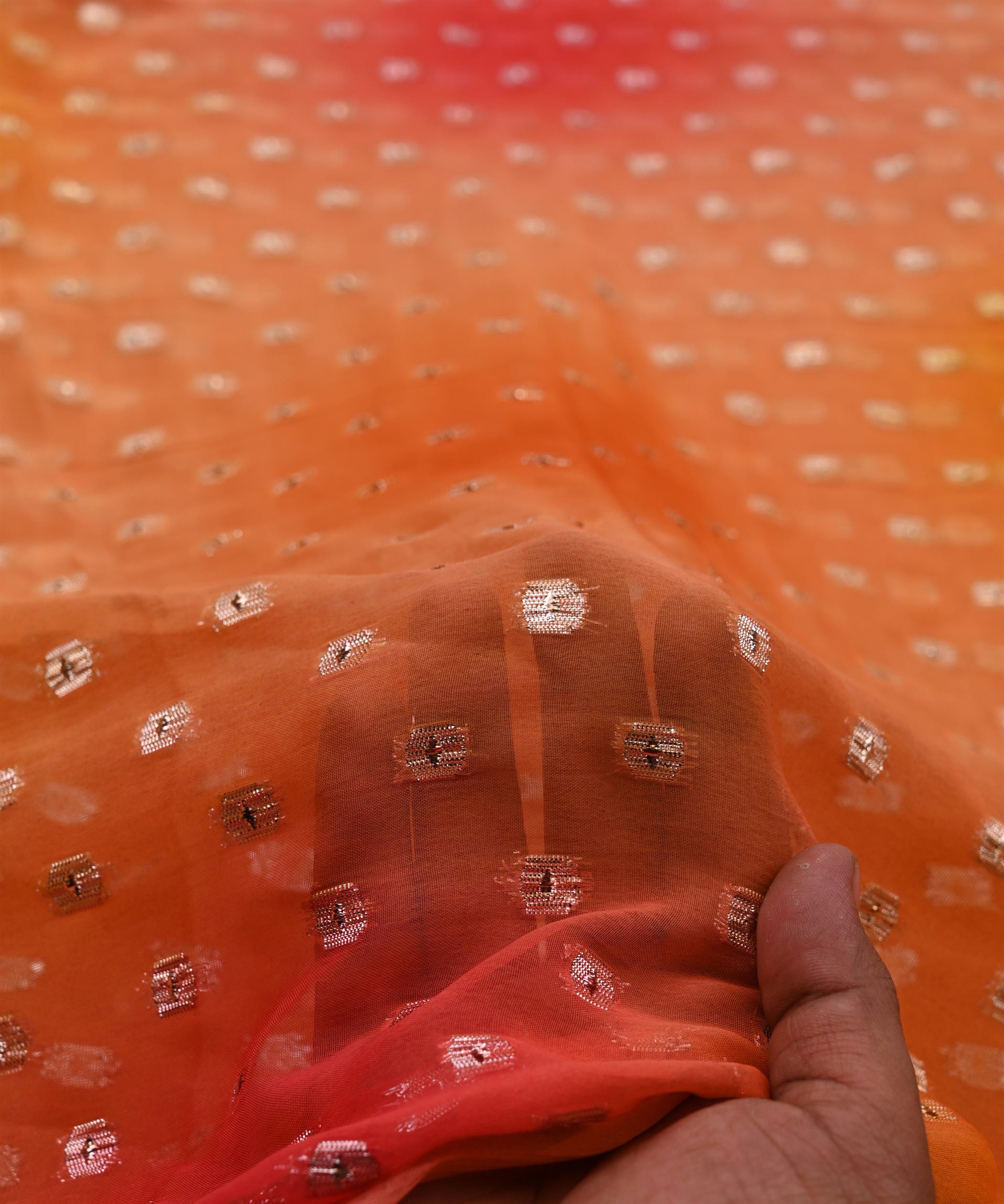 Yellow Spray Print Georgette Fabric with Zari Design