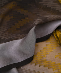 Gold Yellow Spray Print Georgette Fabric with Zig Zag Lining