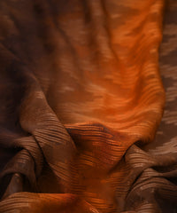 Rust Orange Spray Print Georgette Fabric with Zig Zag Lining