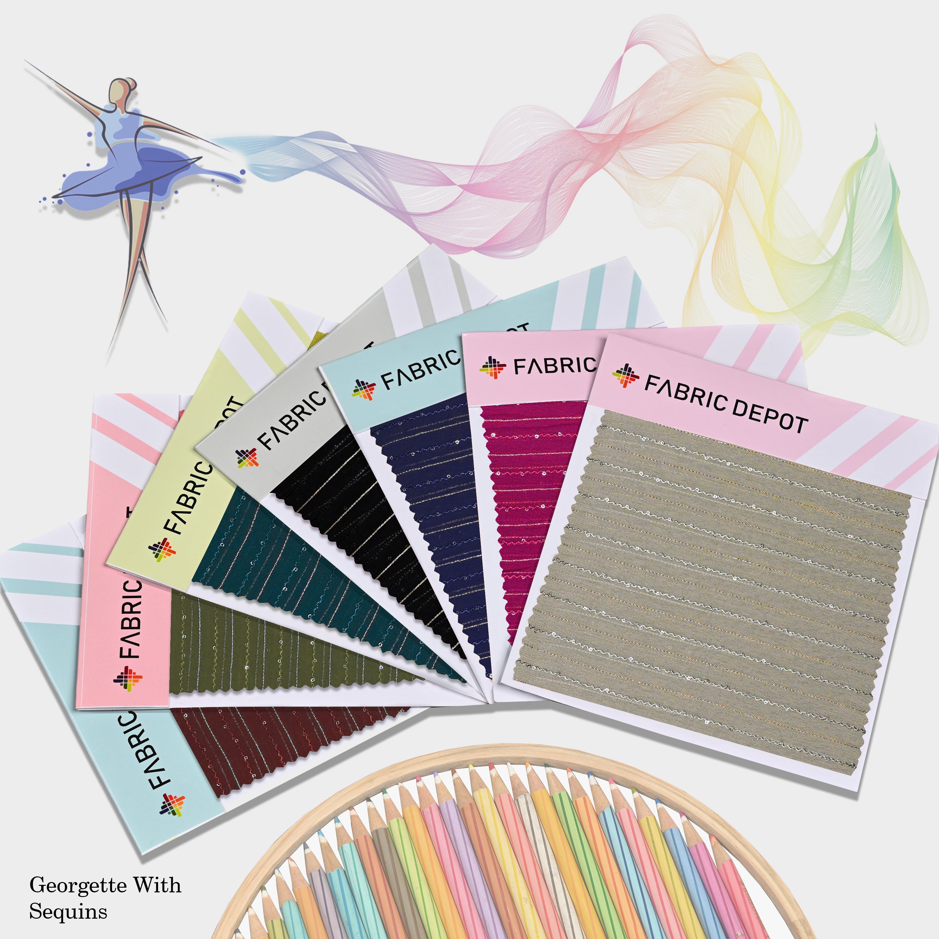 Georgette fabric with embroidery and sequins lining-Swatch Card