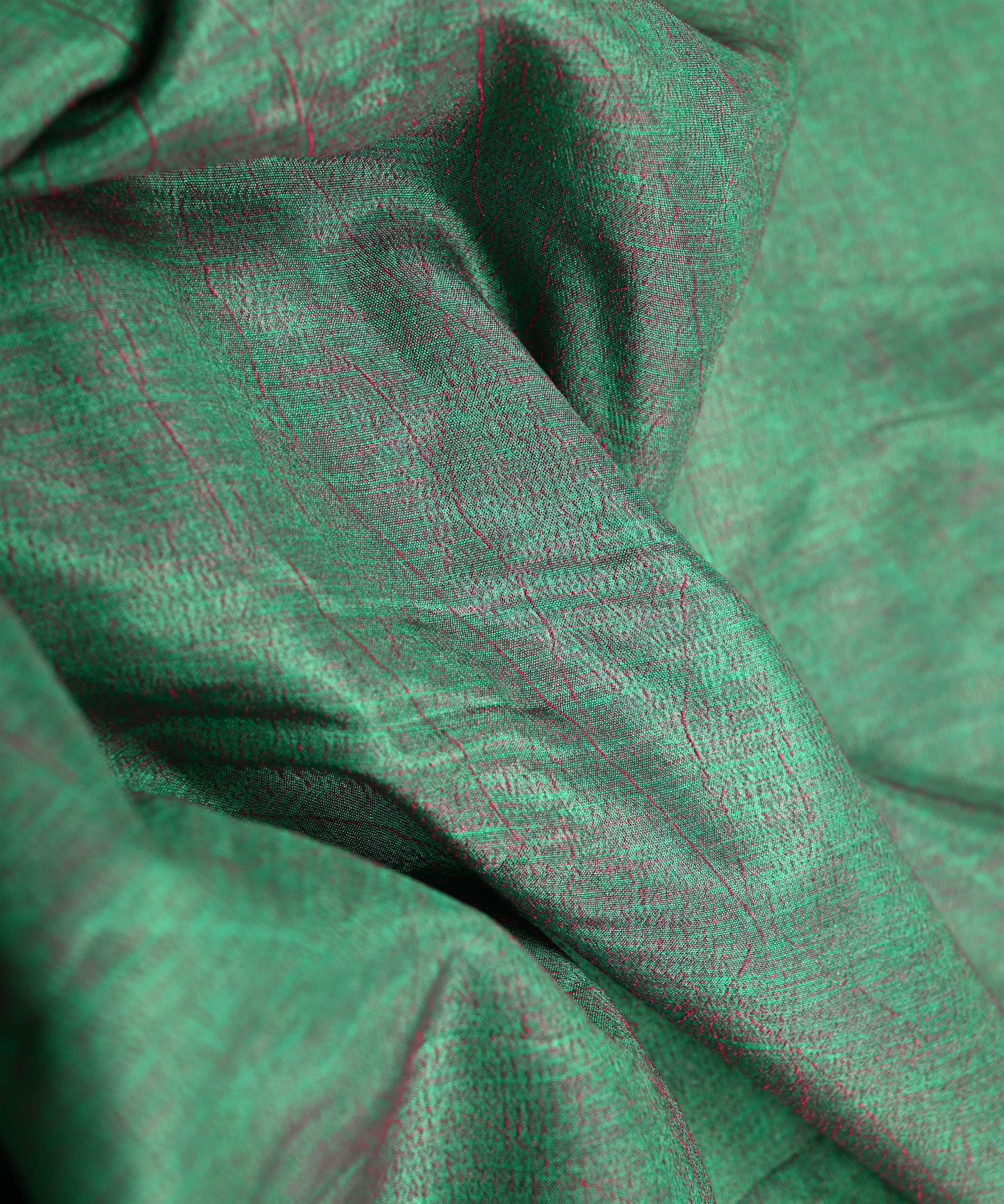 Olive Green Textured Semi Silk Fabric