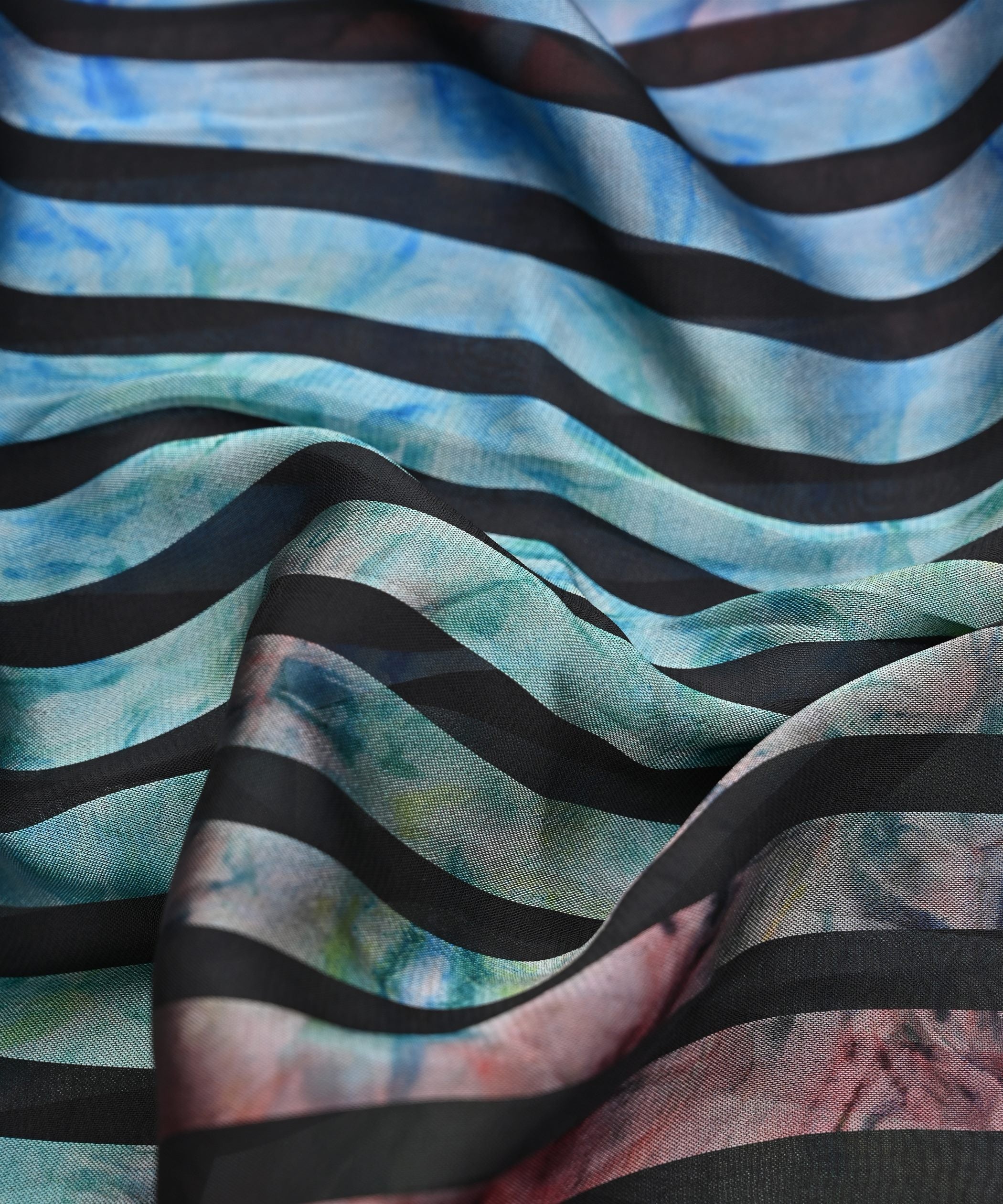 Blue Tie and Dye Georgette Fabric with Zebra Stripes