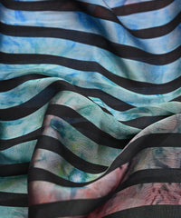 Blue Tie and Dye Georgette Fabric with Zebra Stripes