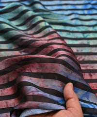 Blue Tie and Dye Georgette Fabric with Zebra Stripes