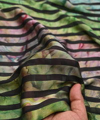 Green Tie and Dye Georgette Fabric with Zebra Stripes