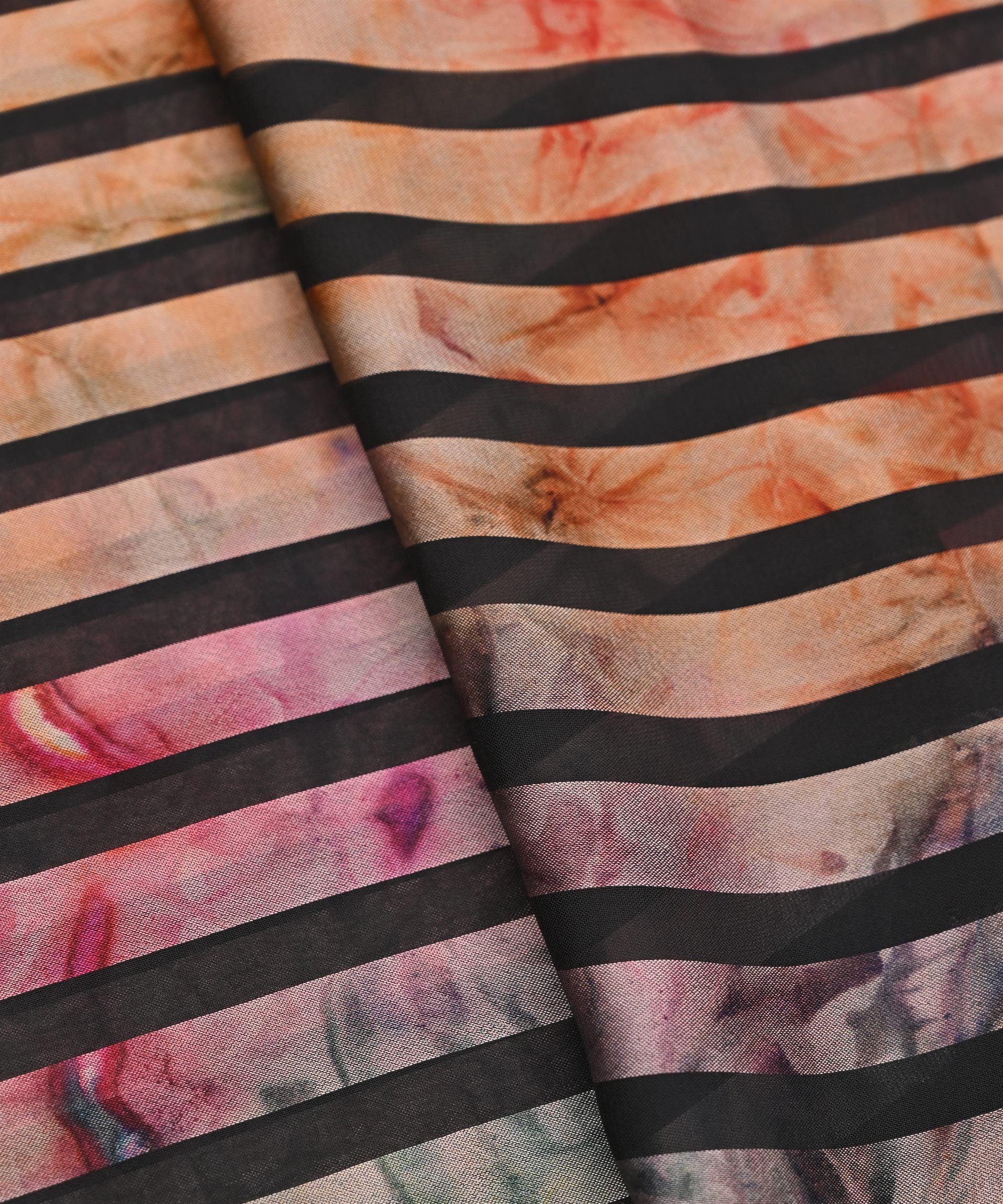Light Peach Tie and Dye Georgette Fabric with Zebra Stripes