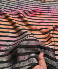 Light Peach Tie and Dye Georgette Fabric with Zebra Stripes