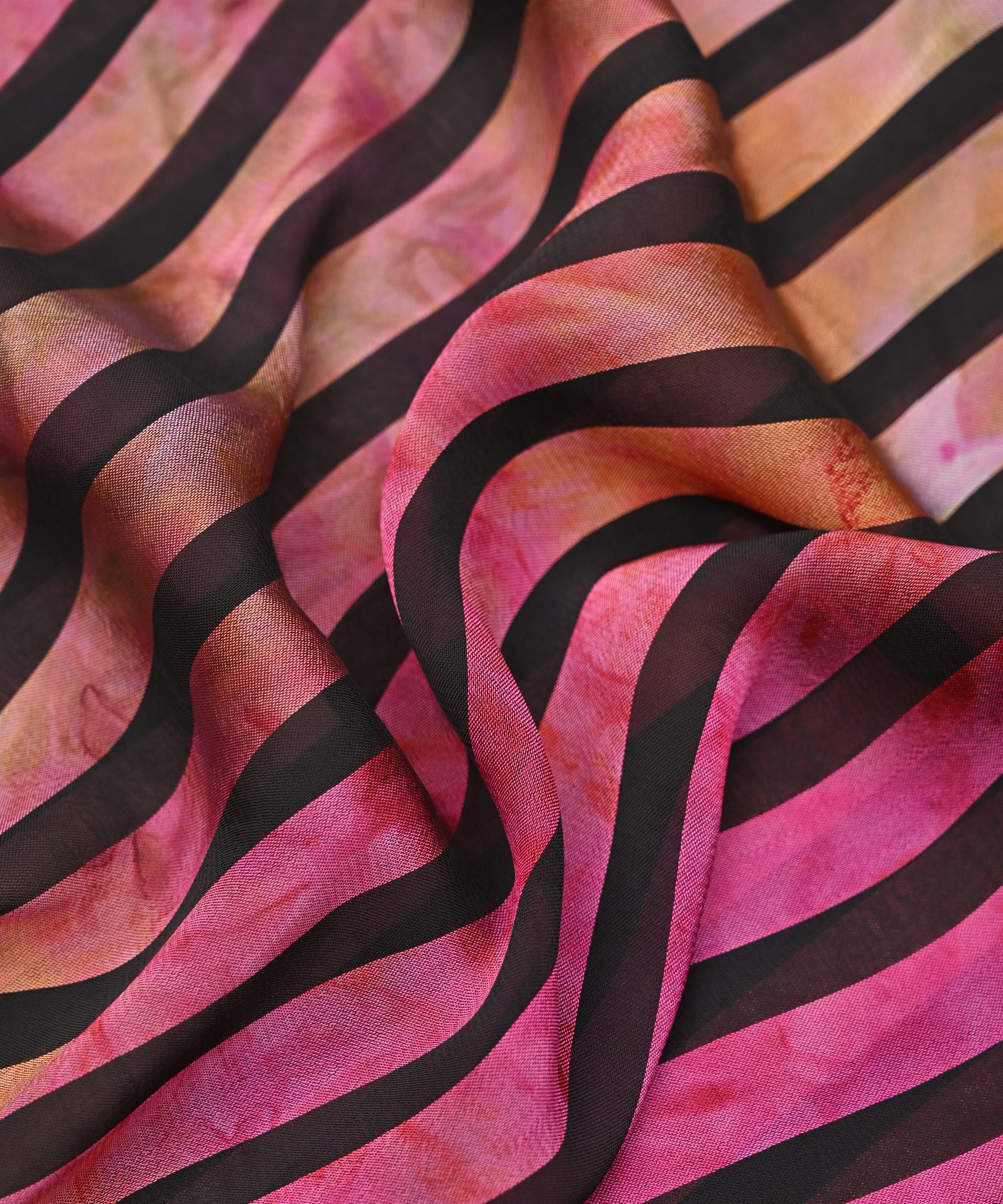 Pink Tie and Dye Georgette Fabric with Zebra Stripes