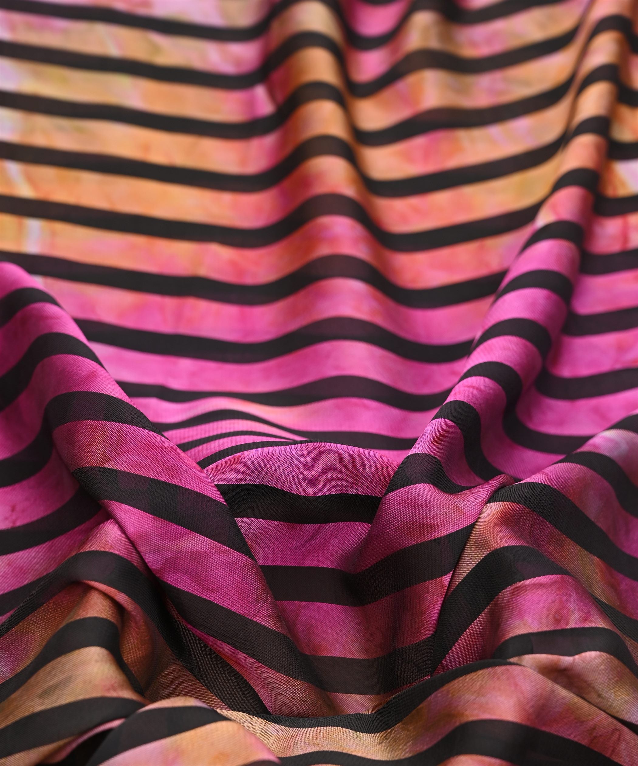 Pink Tie and Dye Georgette Fabric with Zebra Stripes