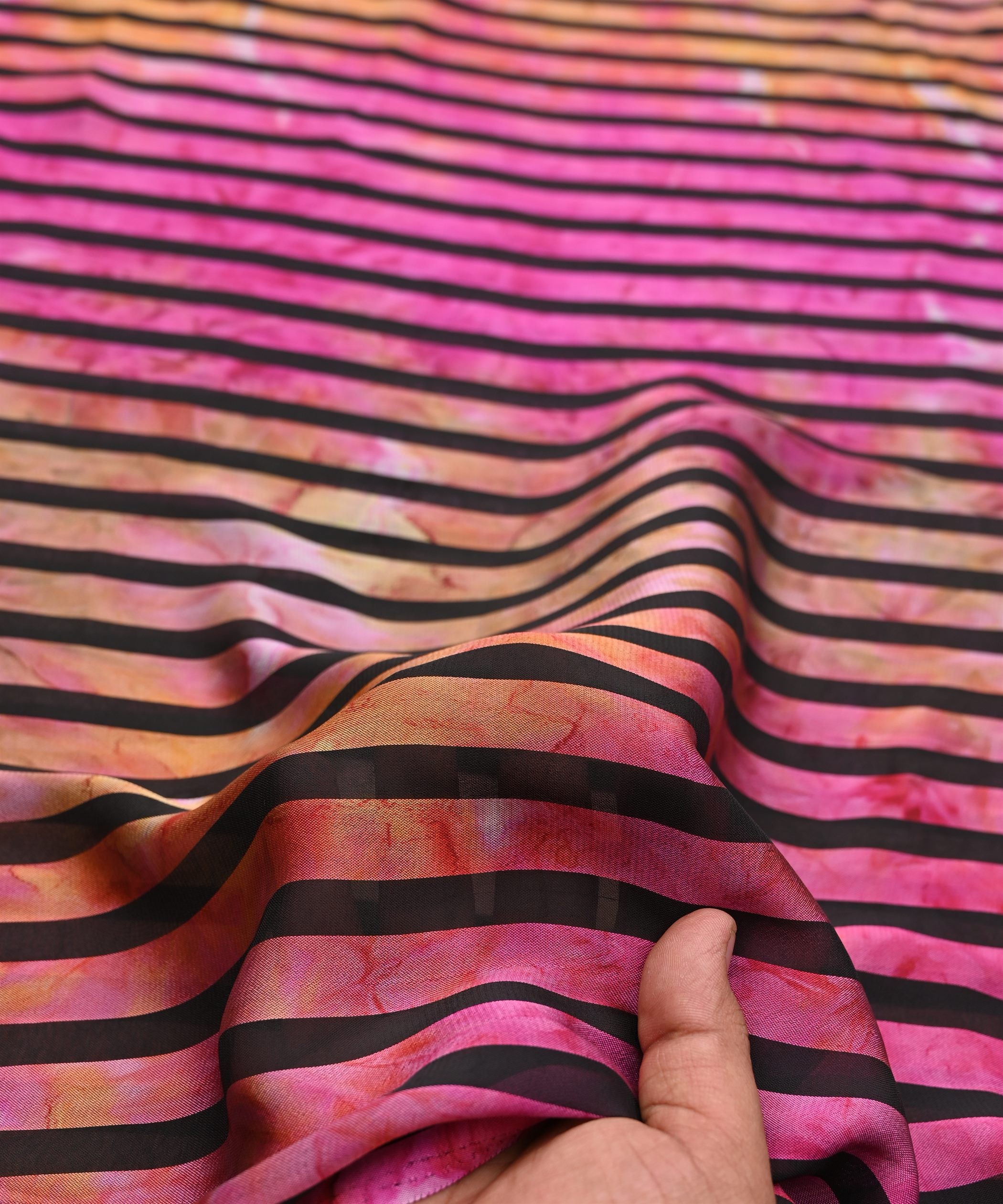 Pink Tie and Dye Georgette Fabric with Zebra Stripes