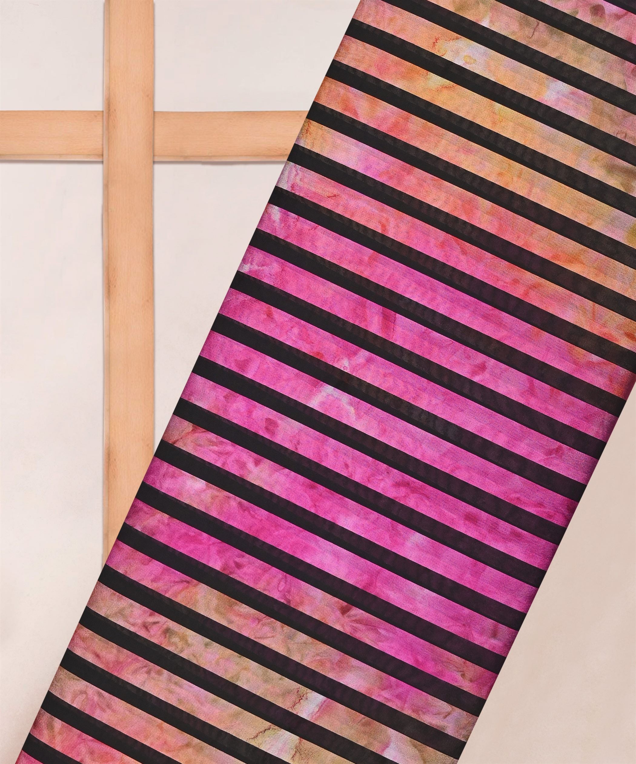 Pink Tie and Dye Georgette Fabric with Zebra Stripes