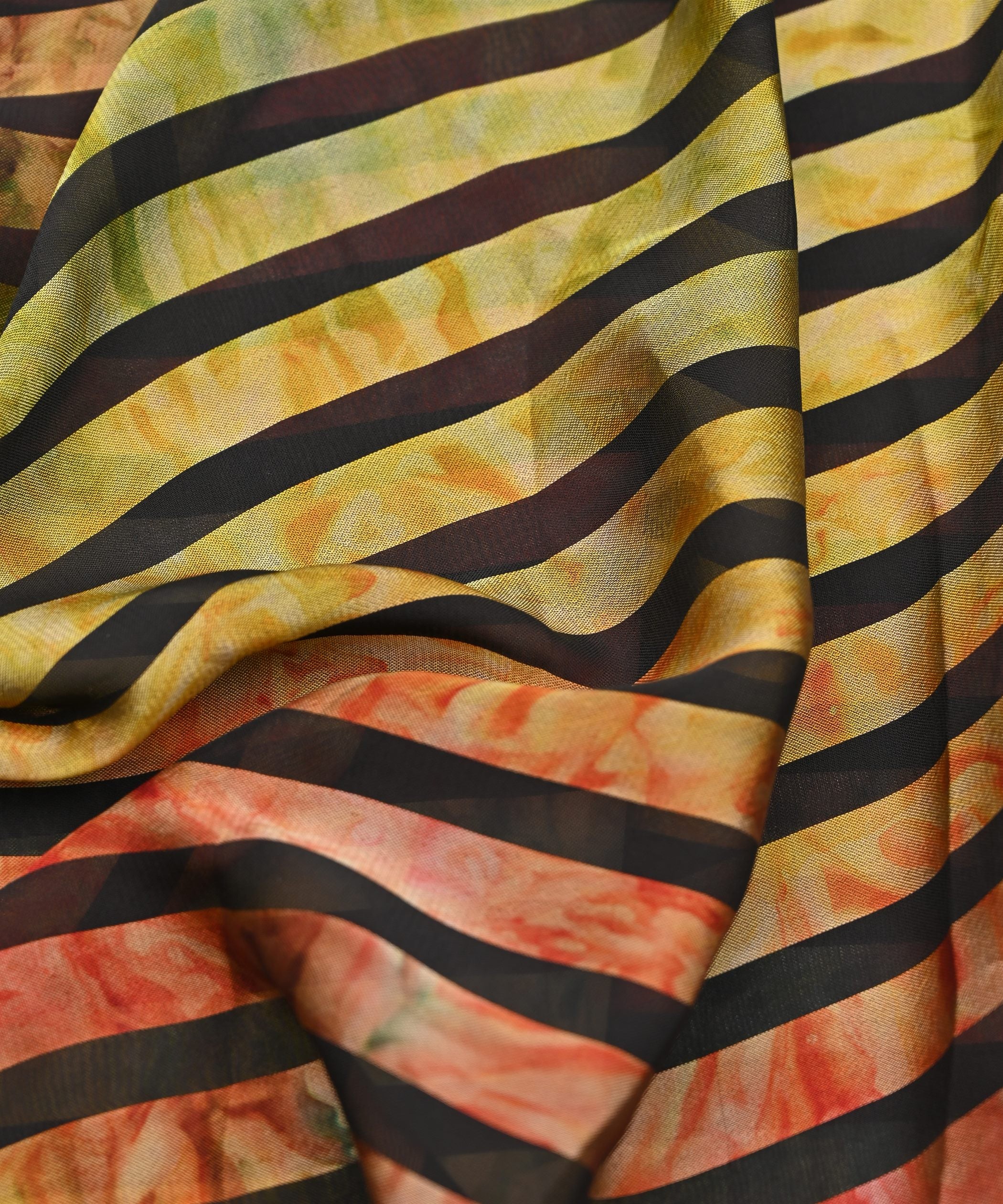 Yellow Tie and Dye Georgette Fabric with Zebra Stripes