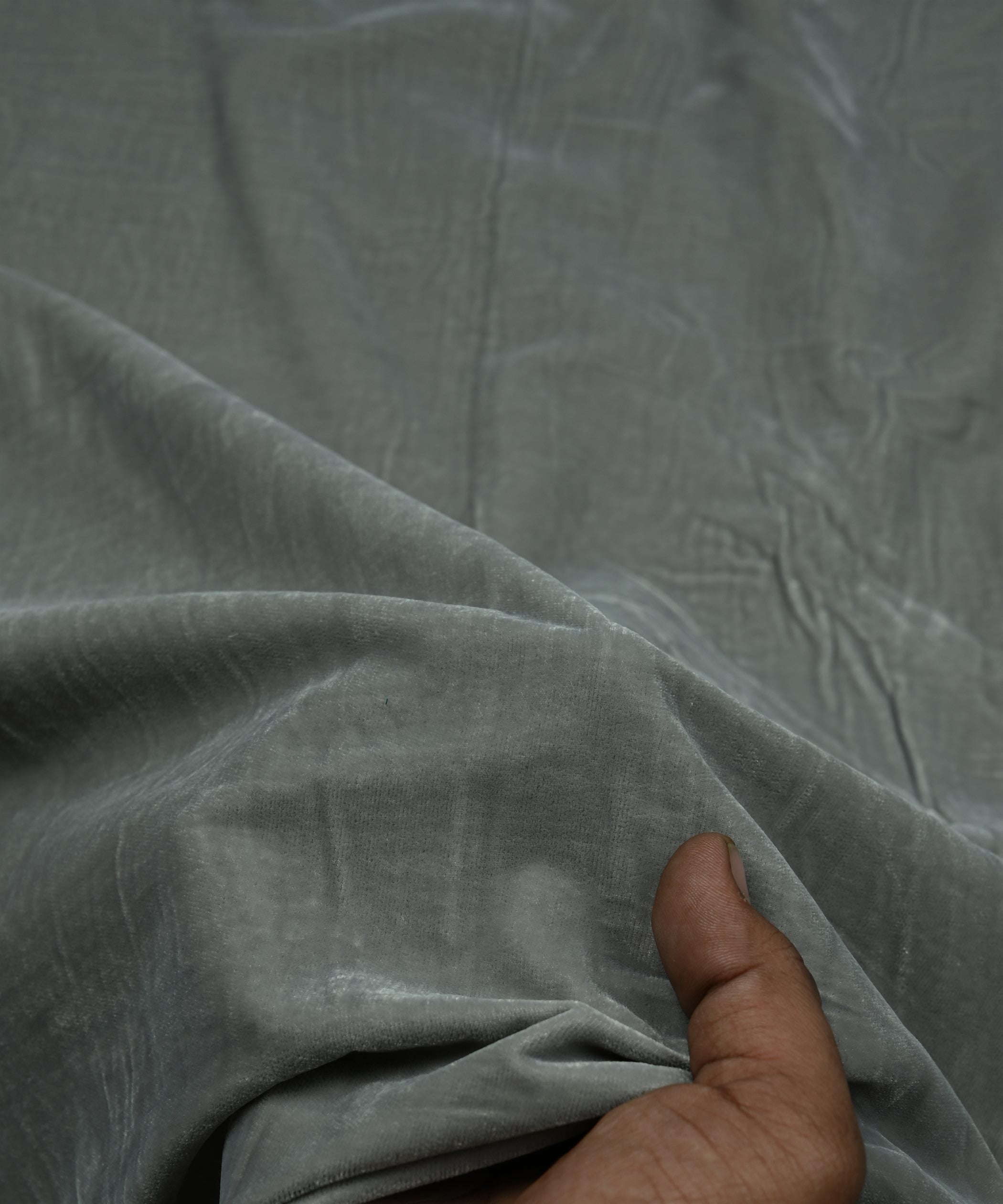 Grey Plain Dyed Velvet Fabric