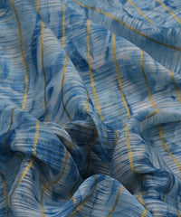 Blue Weightless Fabric with Shibori and Golden Stripes