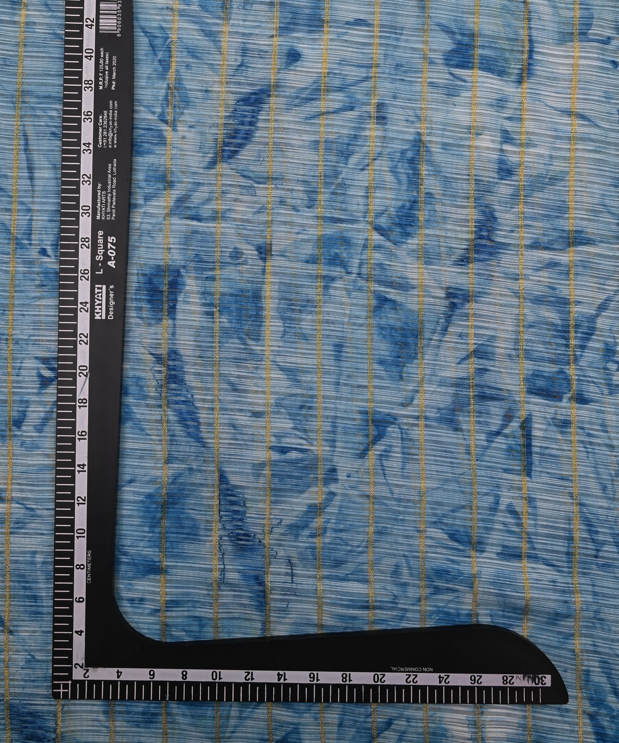 Blue Weightless Fabric with Shibori and Golden Stripes
