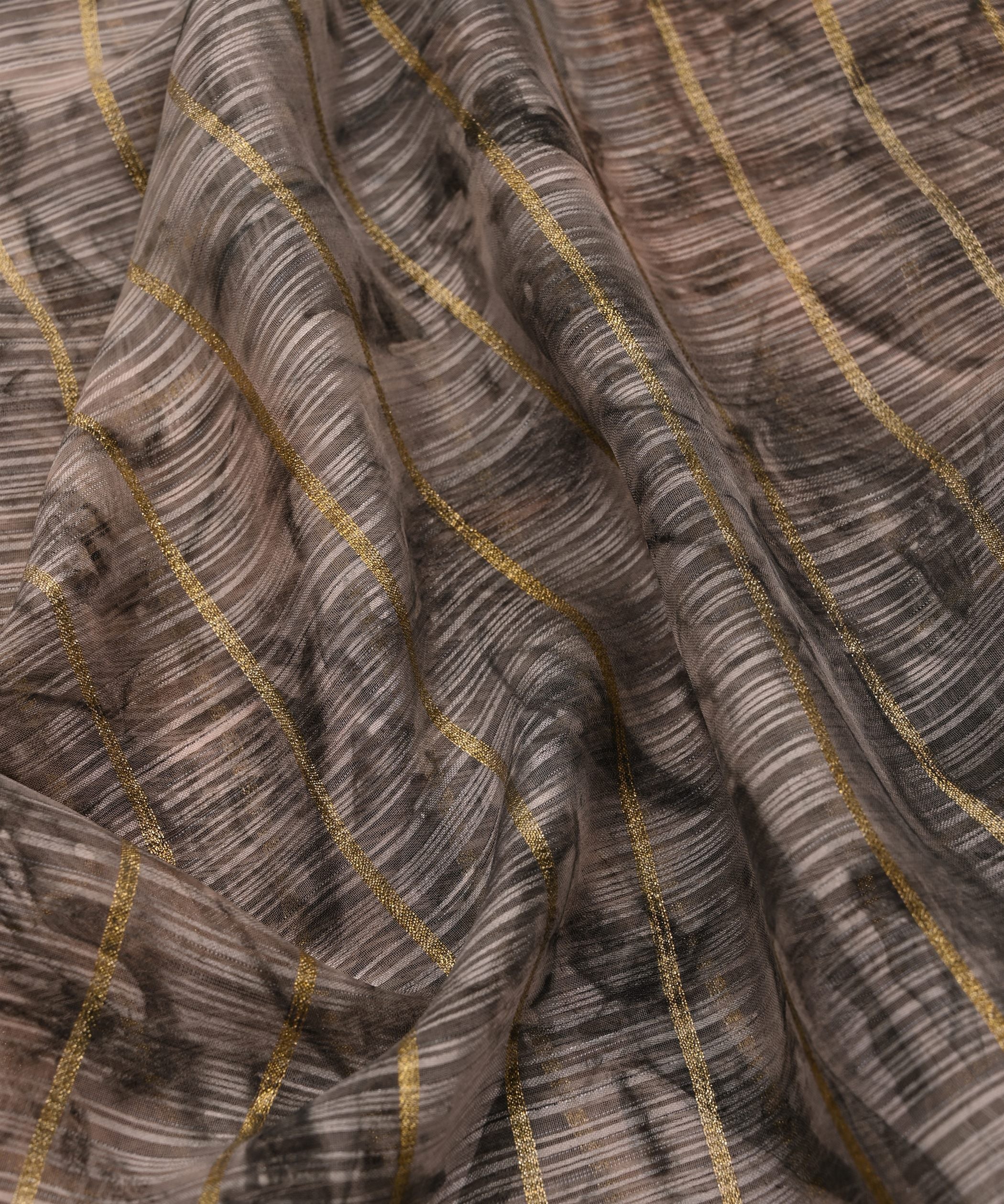 Grey Weightless Fabric with Shibori and Golden Stripes