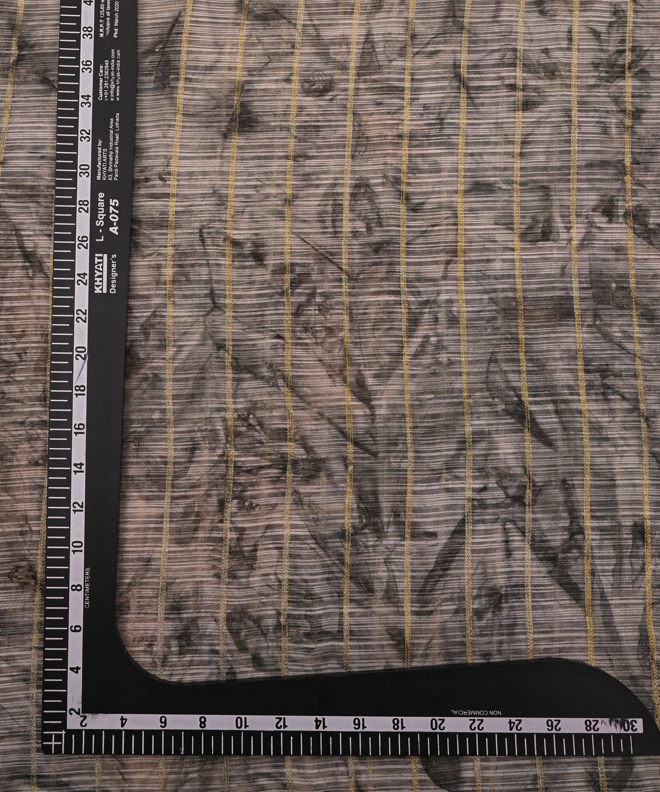 Grey Weightless Fabric with Shibori and Golden Stripes
