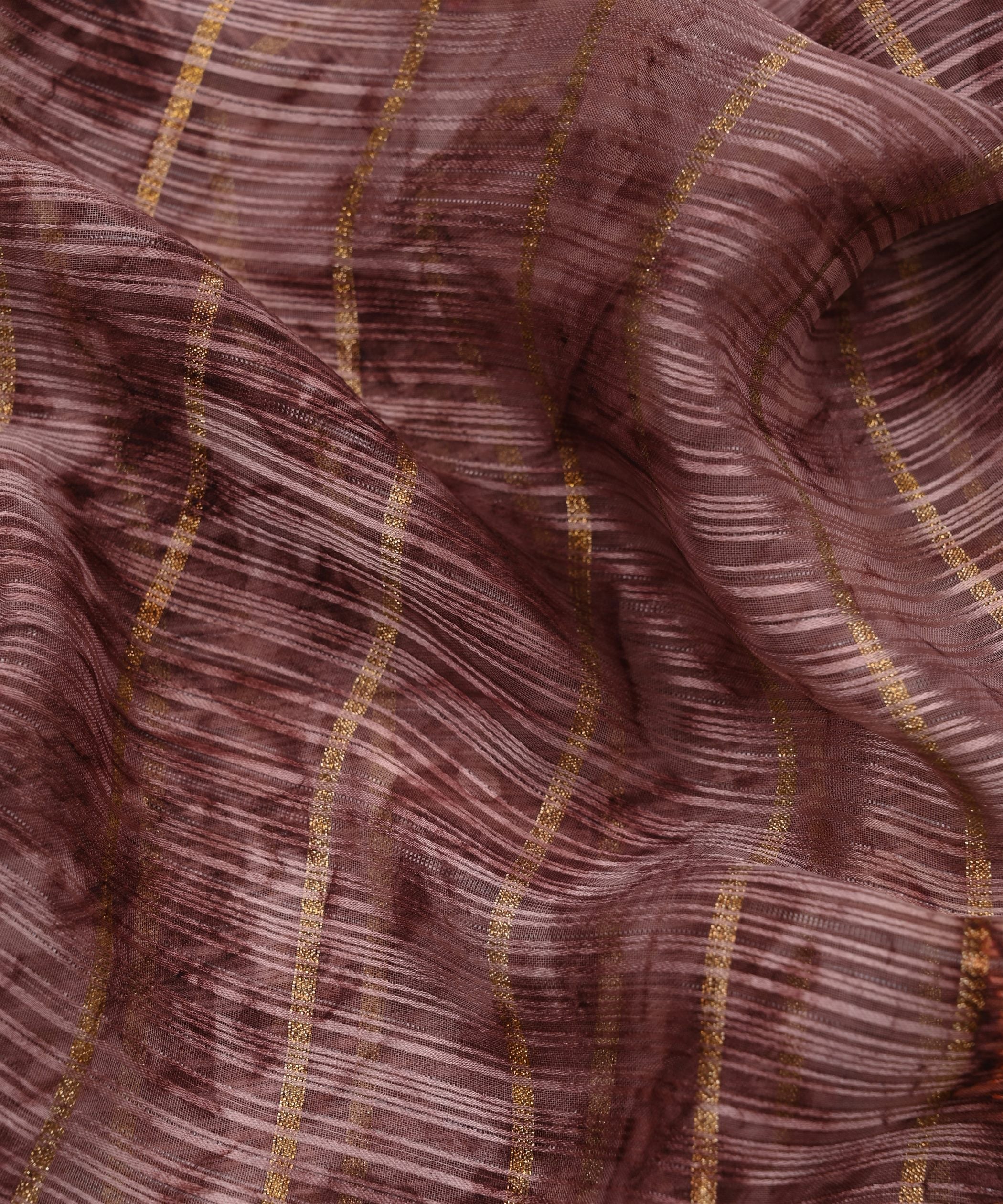 Wine Weightless Fabric with Shibori and Golden Stripes